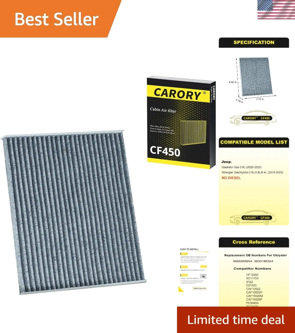 Cabin Air Filter for Jeep Wrangler (2018–2025) - Odor & Pollutant Control