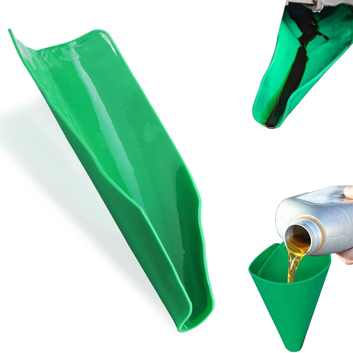 Flexible Foldable Oil Funnel for Automotive Draining (Green)