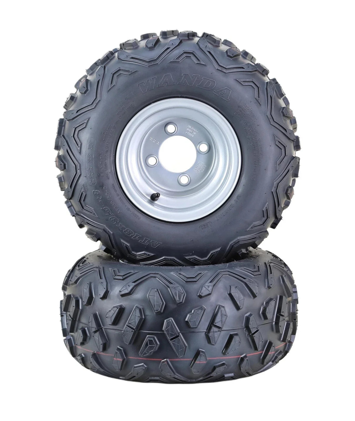 Set of 2 WANDA ATV Golf Cart Tires & Wheels 18X9.5-8 6PR with 4x4" Silver Wheel