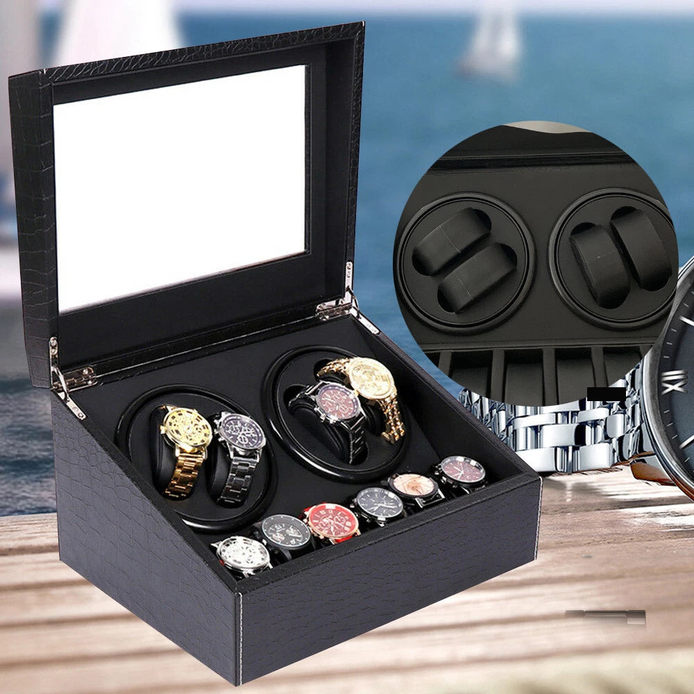Watch Winder Display Box for Watches - Automatic Rotation, 4+6 Grids, Black