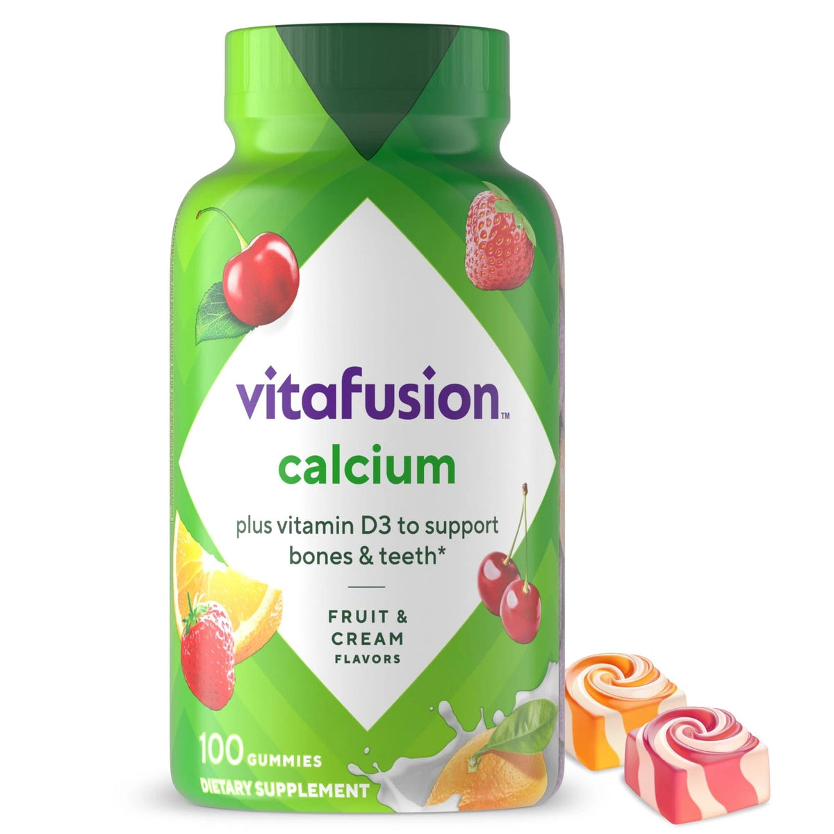 Chewable Calcium Gummy Vitamins 100 Count for Bone Health