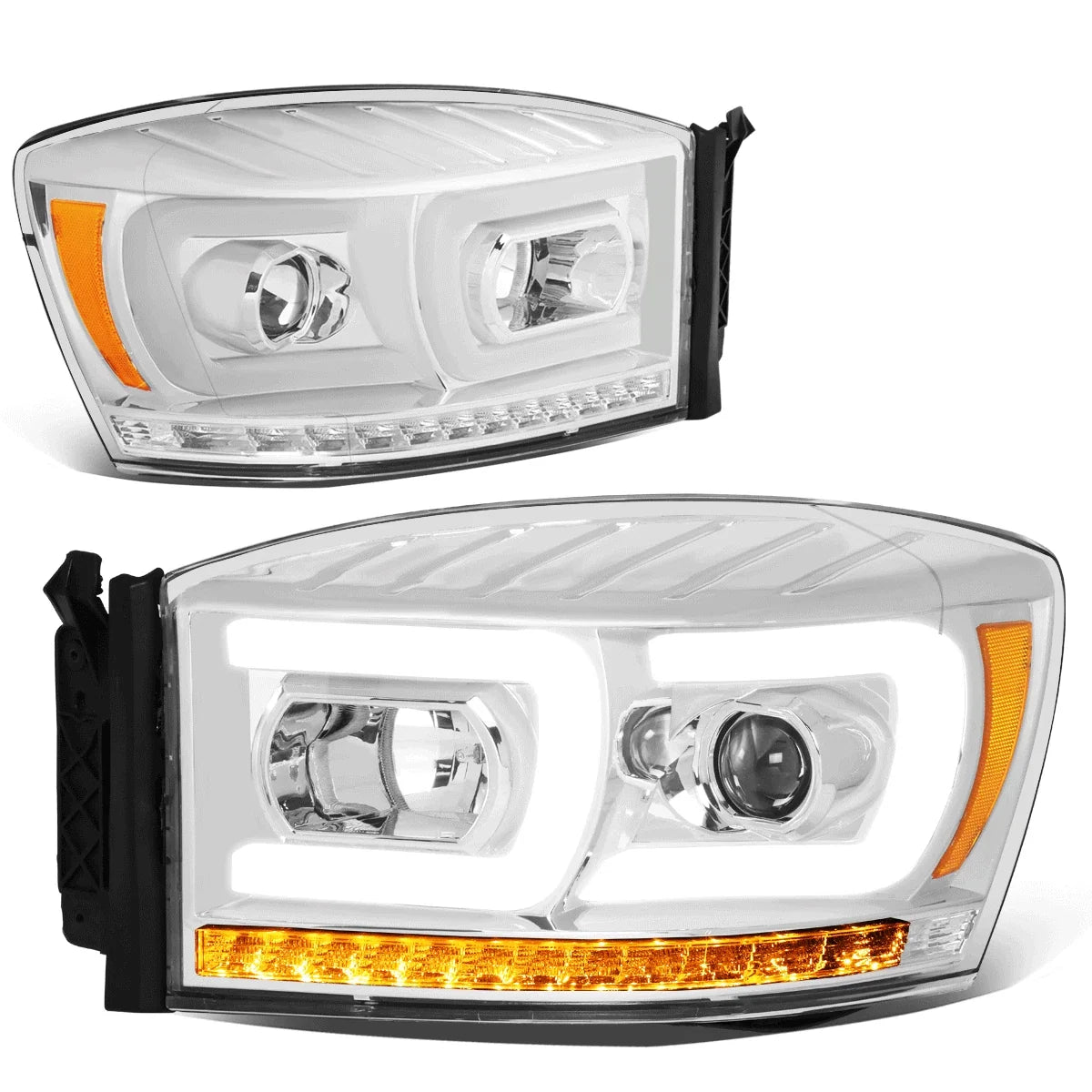 Dual LED DRL Sequential Turn Signal Projector Headlight for Ram Truck (2006–2009)