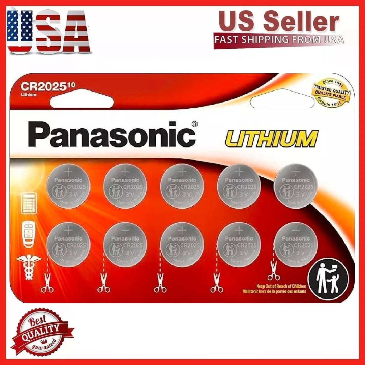 10 x CR2025 Lithium Battery for Watch