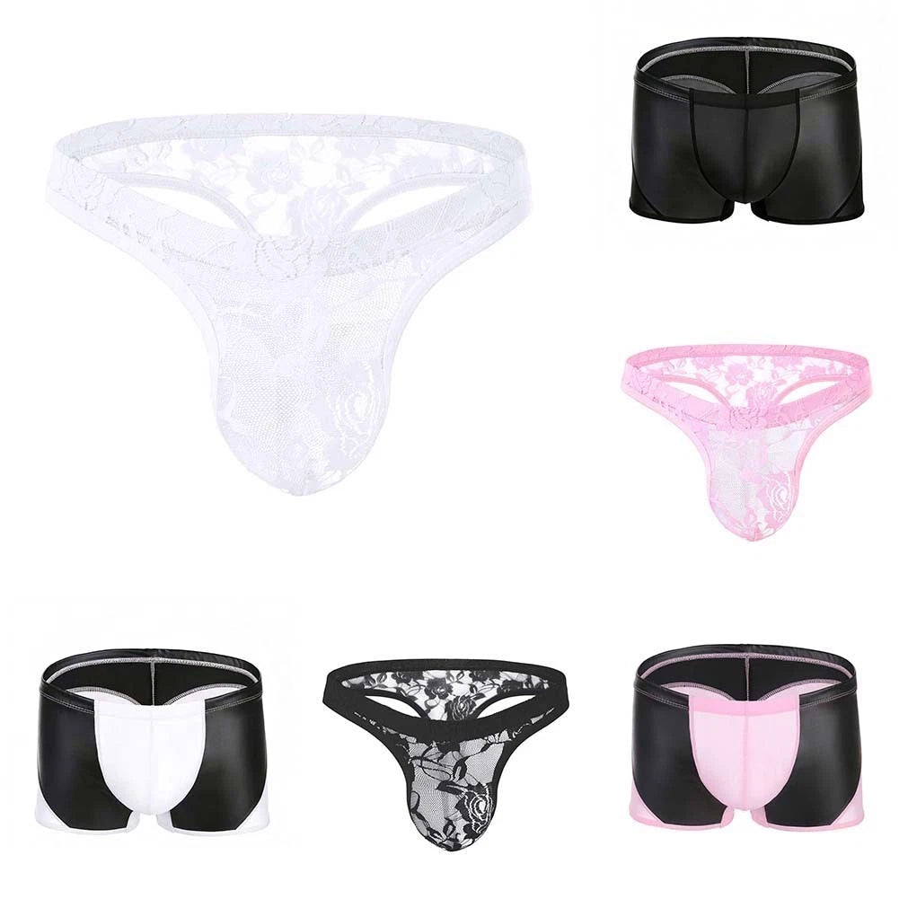 Men's Thong Underwear G-String Lace Sheer Pouch Panties