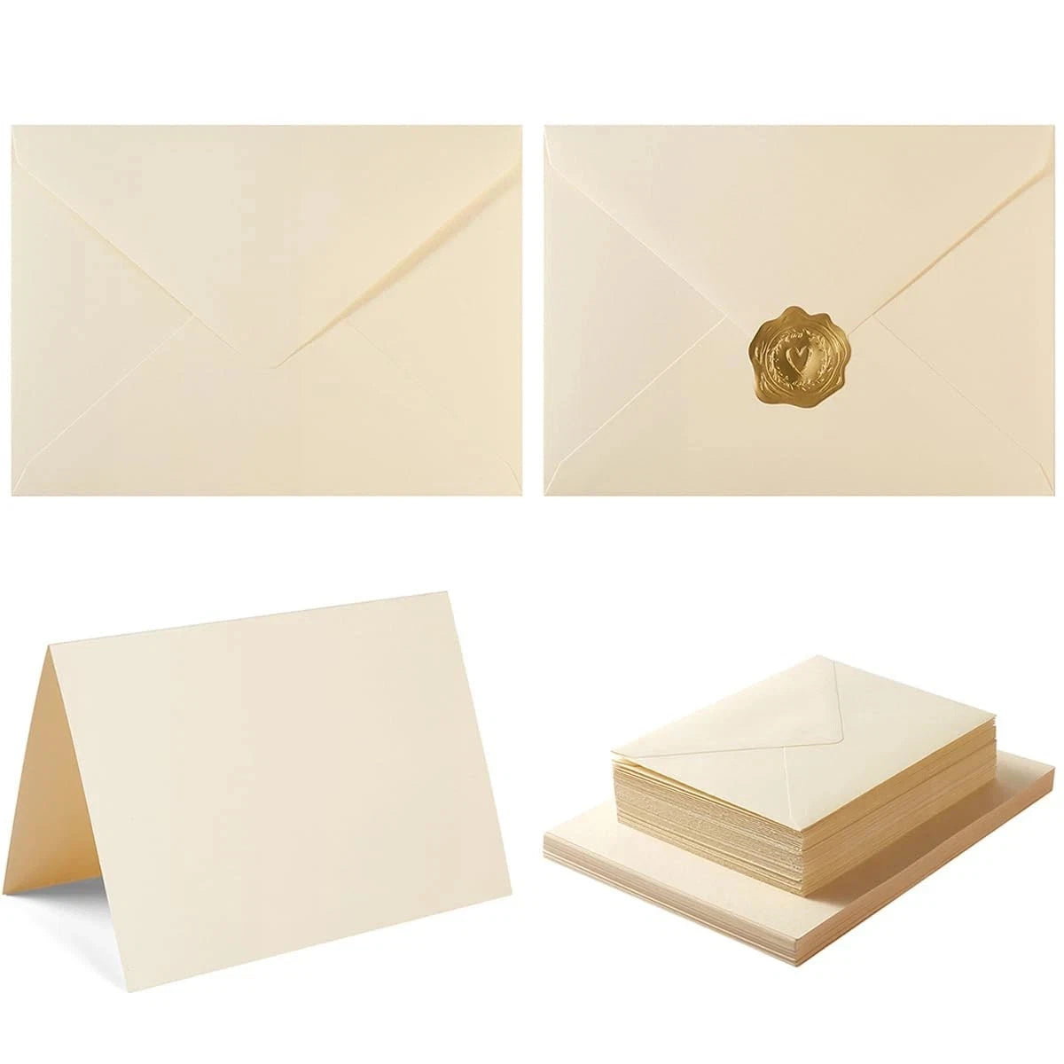 50 Pack Cream A7 Envelopes with Cards 5x7 Thick Folded Cardstock
