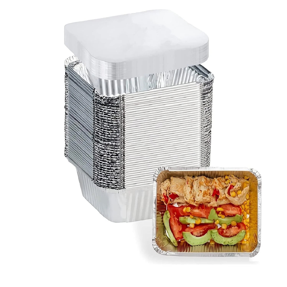 Set of 40 Small Aluminum Pans with Lids (5"×4") Disposable