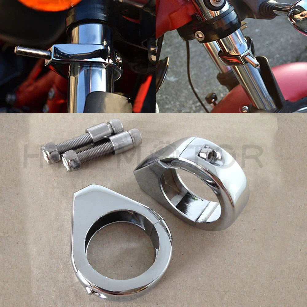 Turn Signal Indicator Relocation Fork Clamp for Honda Kawasaki (41mm, Chrome)