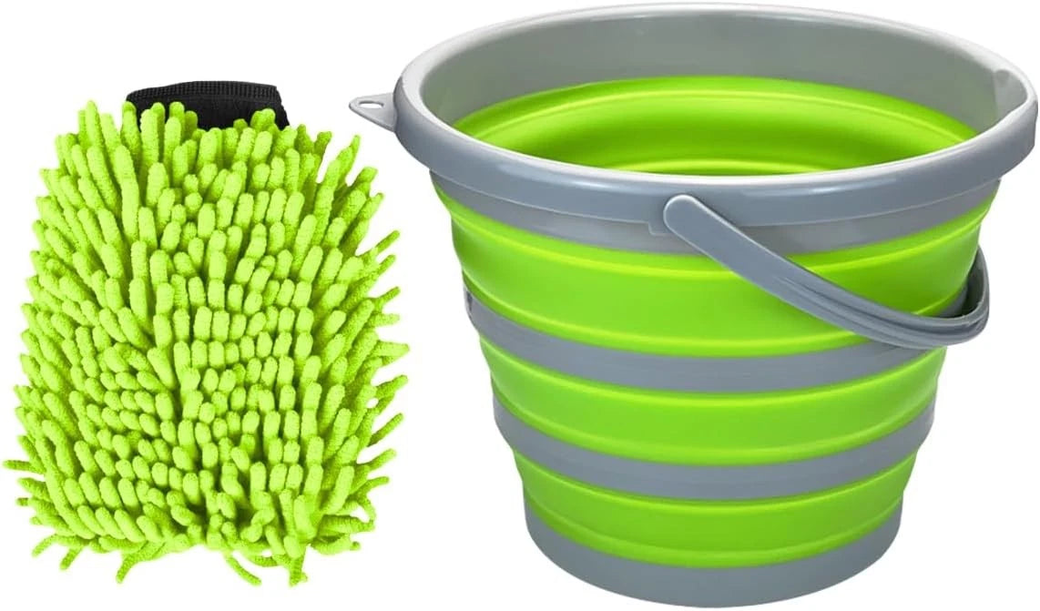 Collapsible Bucket with 3-in-1 Car Wash Mitt for Multiuse (10L)