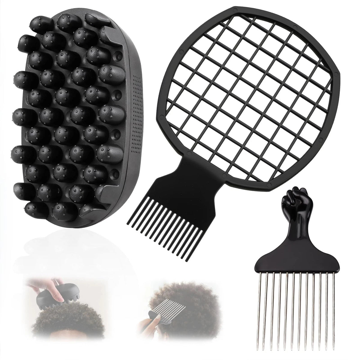 3 Pack Silicone Curling Hair Brush for Afro Style