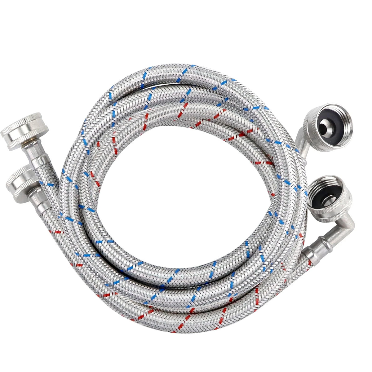Set of 2 Stainless Steel Washing Machine Hoses with 90 Degree Elbows