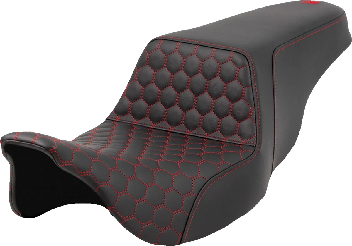 SADDLEMEN Step-Up Seat for FL (2008–2023) 808-07B-17704, Honeycomb, Red Stitching