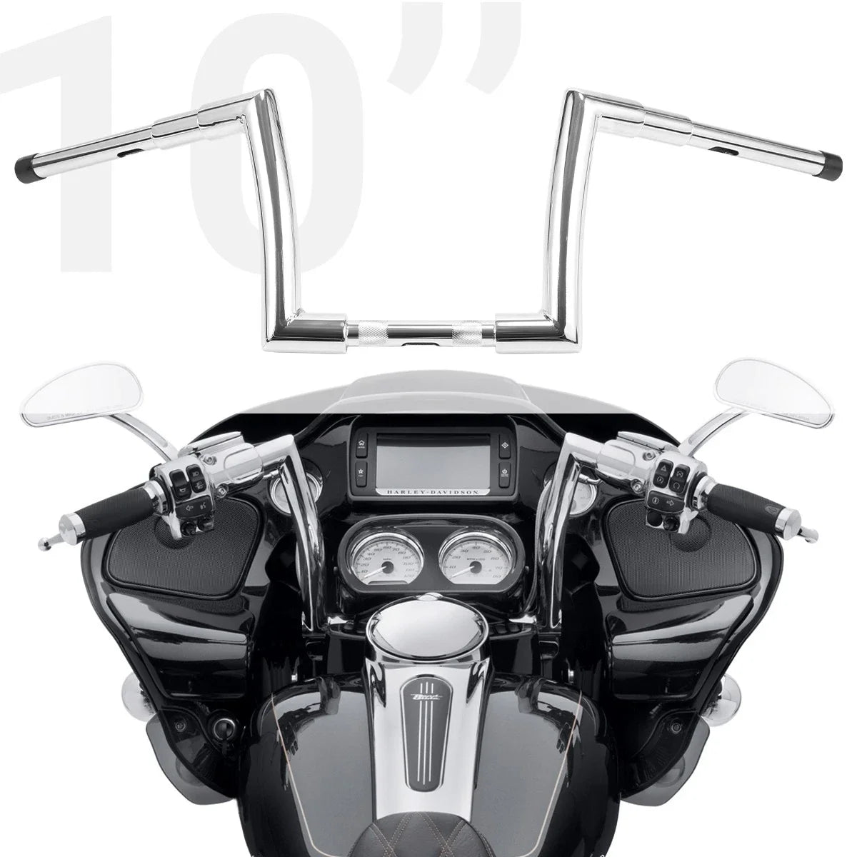 10" Chrome Rise Ape Hanger Handlebar for Harley (Fits DNA Monster Fat Bars)