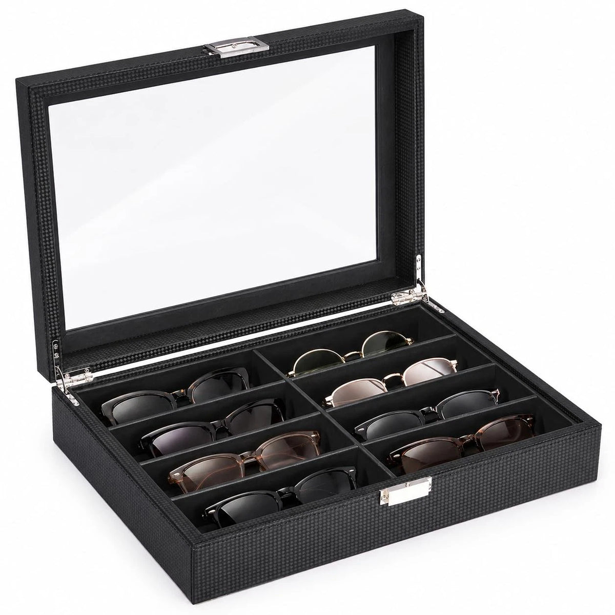 8-Slot Sunglasses Organizer Case for BEWISHOME (Large, Black)
