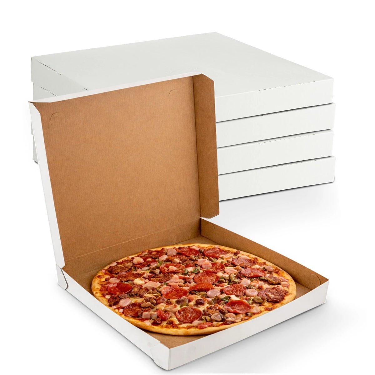 Set of 100 Extra Thin White Paperboard Pizza Boxes 14" x 14" x 1.9"