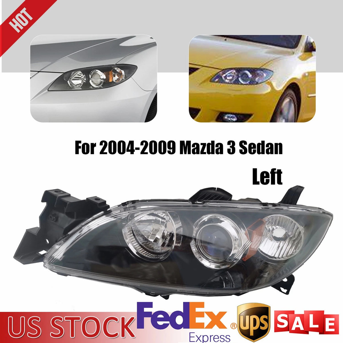 Left Headlight Halogen for Mazda 3 Sedan (2004–2009) BN8P510L0D, MA2518108