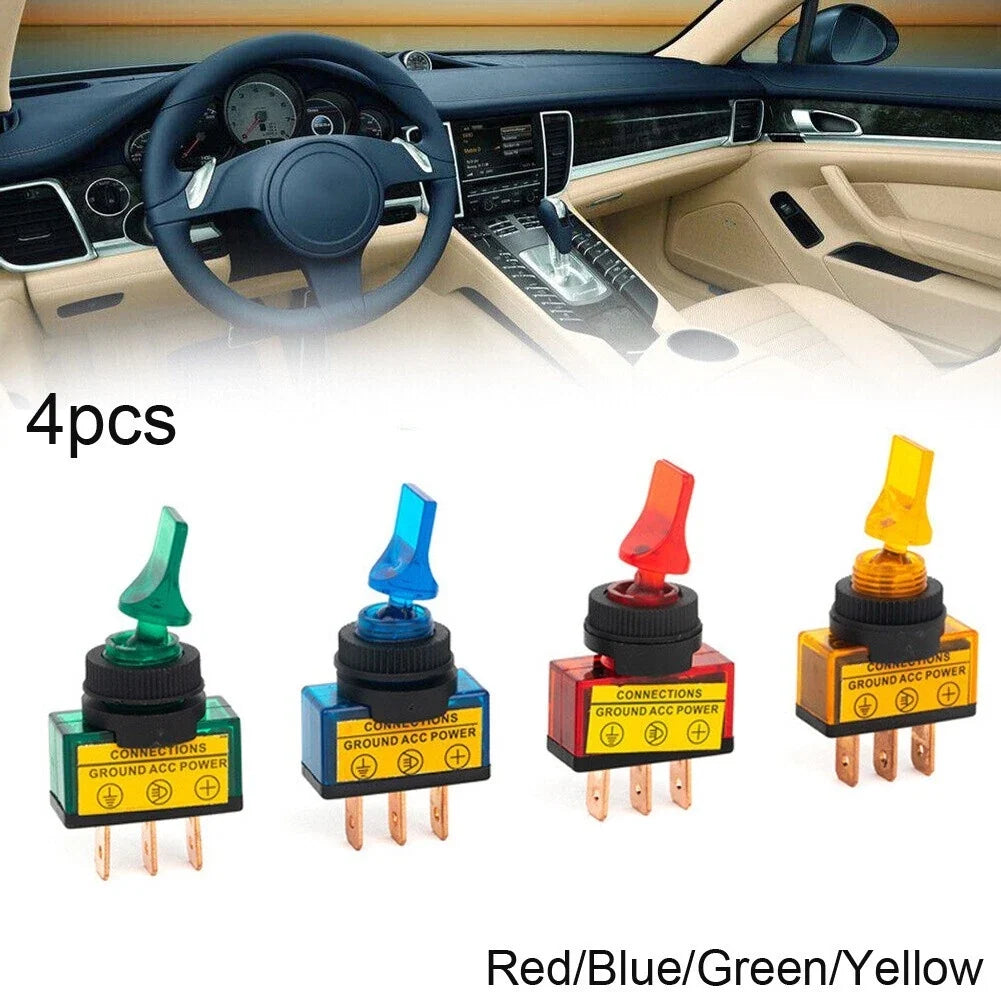 Set of 4 Heavy Duty Rocker Switch Toggle LED Light for Auto Boat (12V)