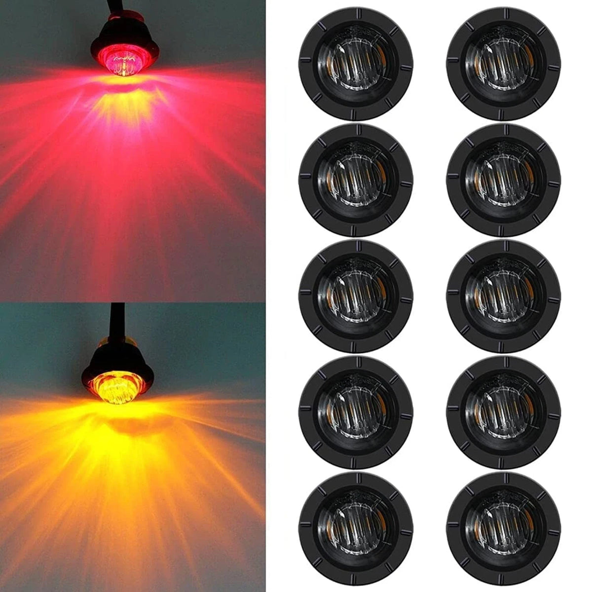 10x 3/4" Round LED Clearance Lights for Truck, Car, Bus, Trailer, Boat