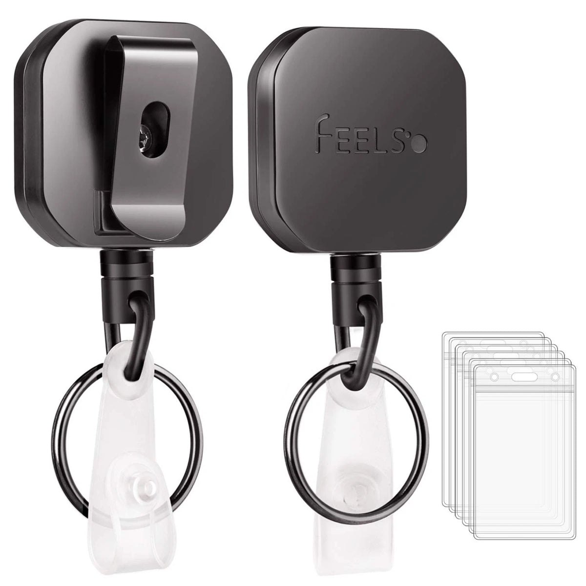 Retractable Badge Holder Reel for Heavy Duty Use - Black Square Design