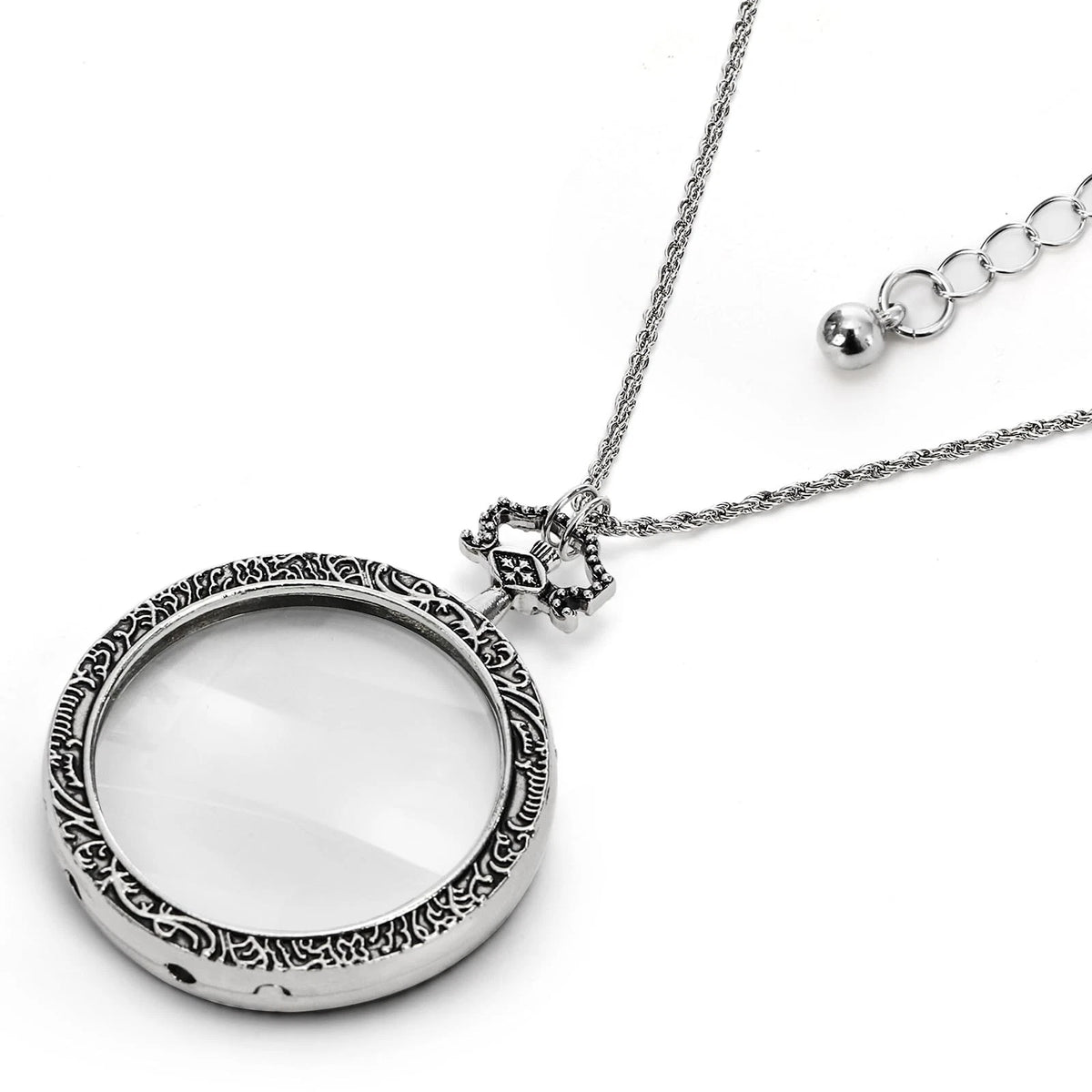 10X Magnifying Glass Necklace Pendant for Universal Use (40mm Silver)
