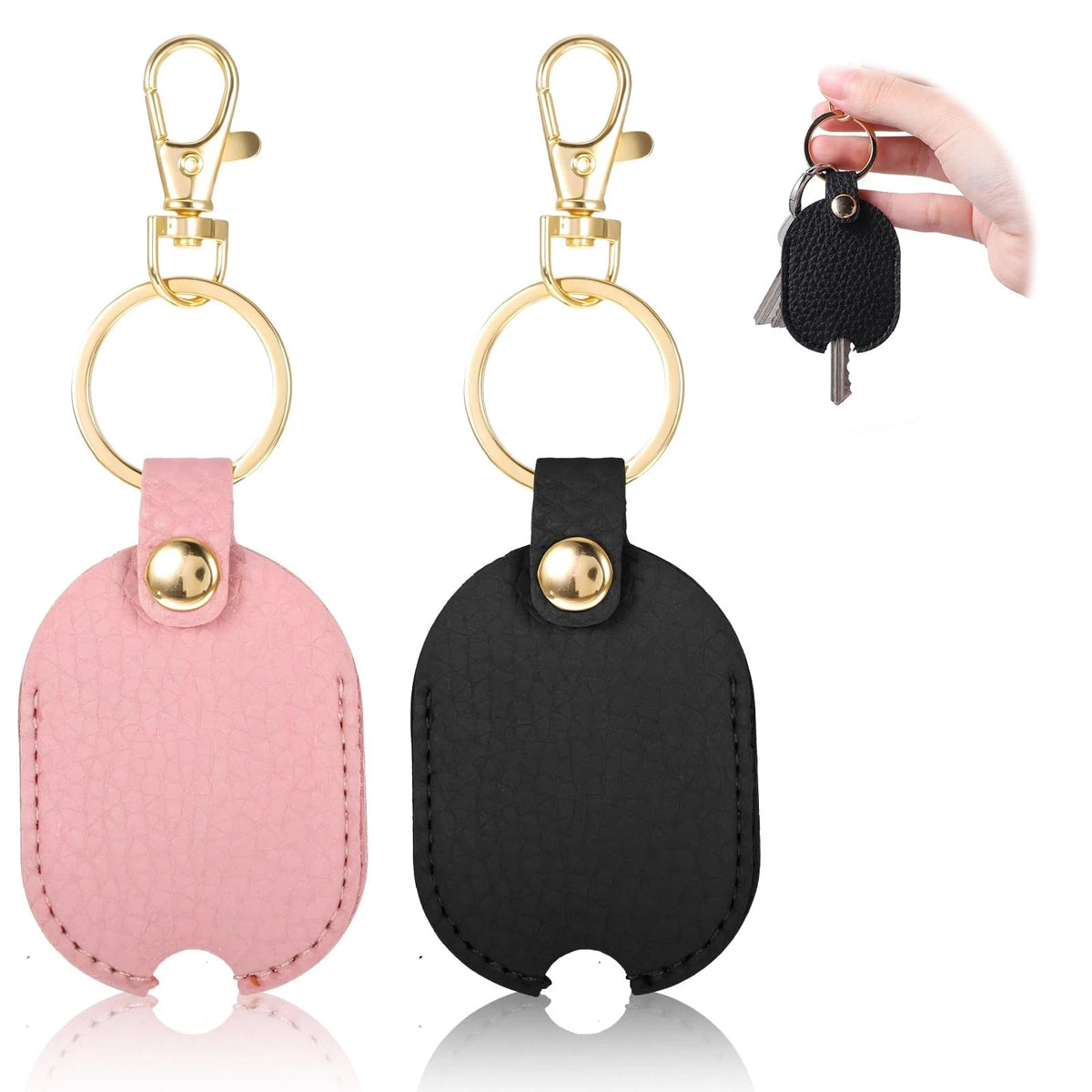 2Pcs Leather Car Key Cover Keychain Holder for Universal Fit (One Size)