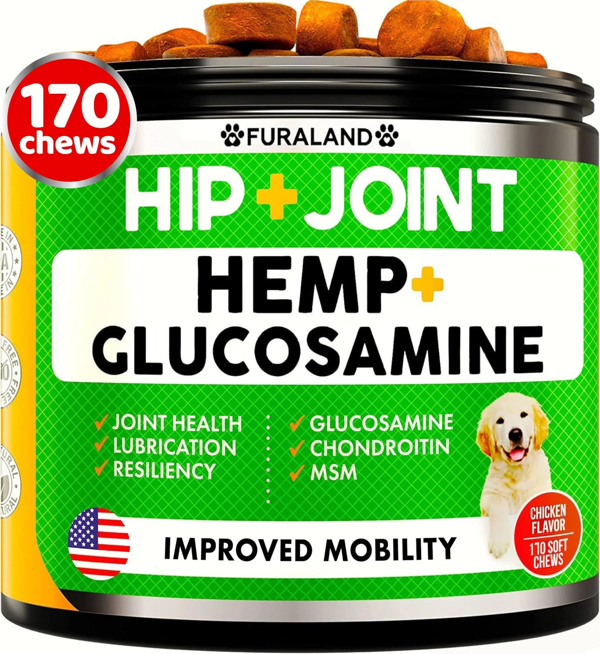 Hemp Hip and Joint Supplement for Dogs 170 Soft Chews