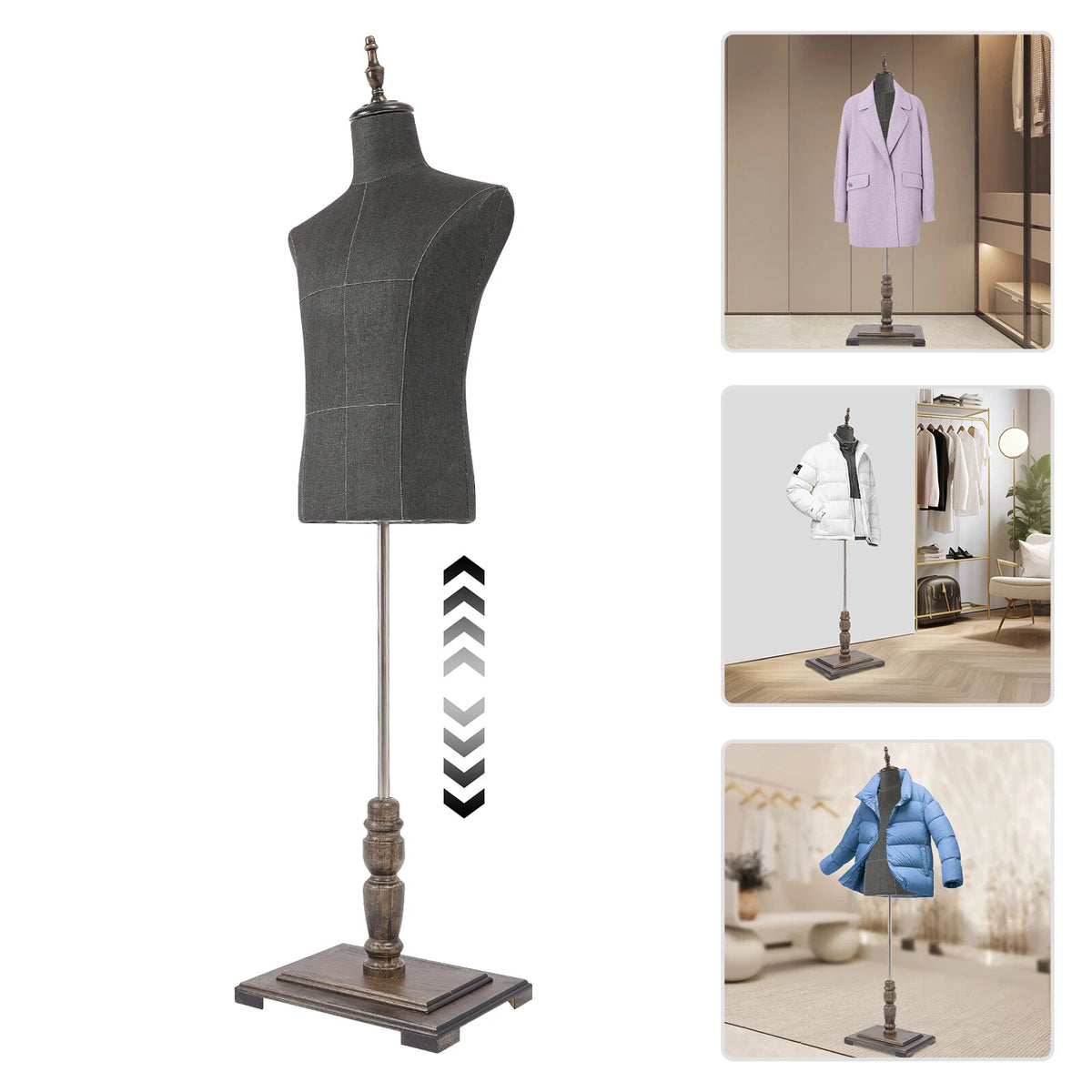Male Dress Form Mannequin with Stand for Tailoring (Half-Length)