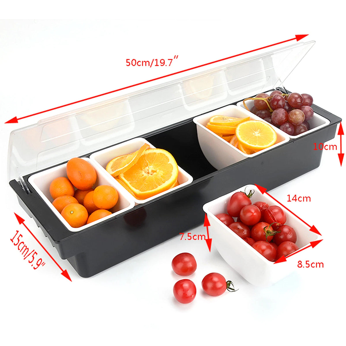 4/5 Compartment Condiment Caddy Organizer for Food Dispenser Tray w/ Lid