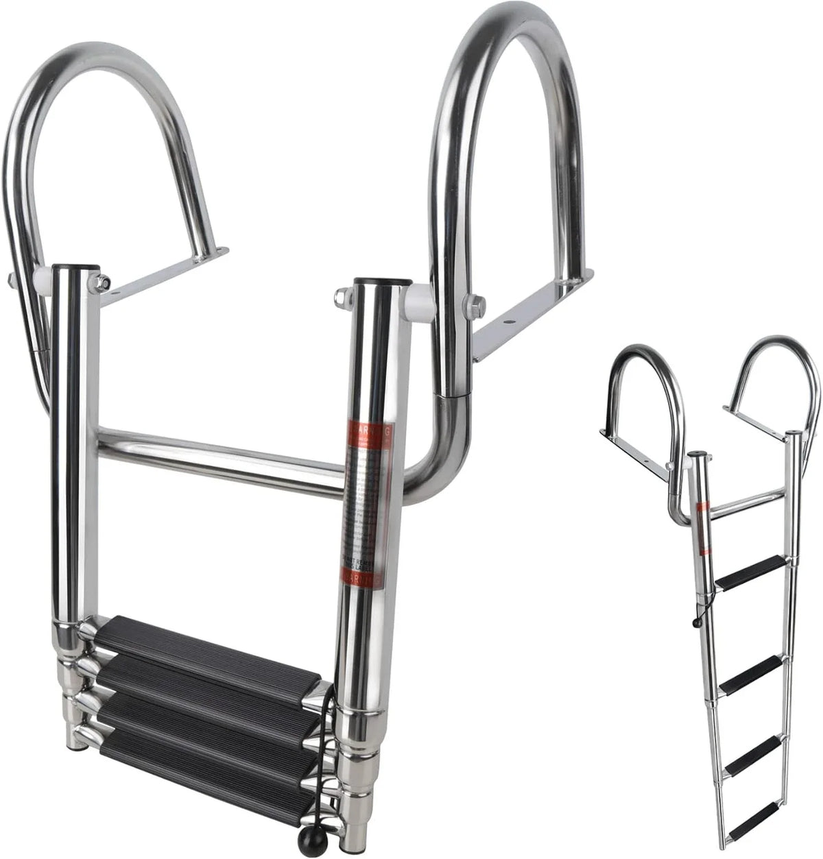 4 Steps Folding Pontoon Boat Ladder for Universal Use (Telescoping, Stainless Steel)