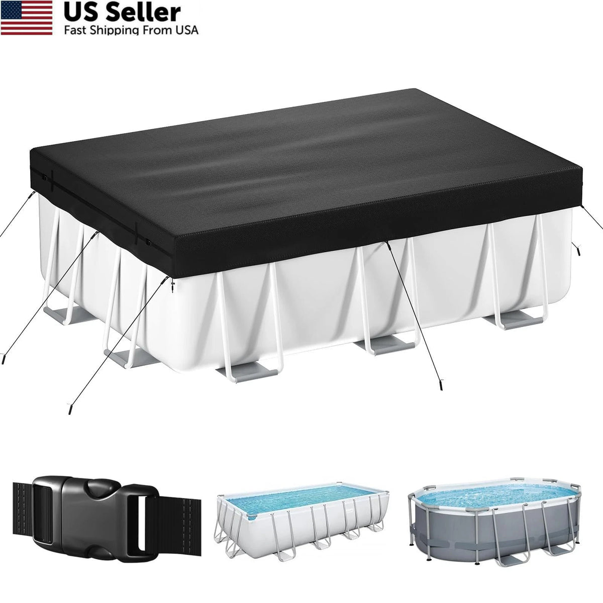 10x16FT Solar Pool Cover for Above Ground Pools with Buckles and Drawstring