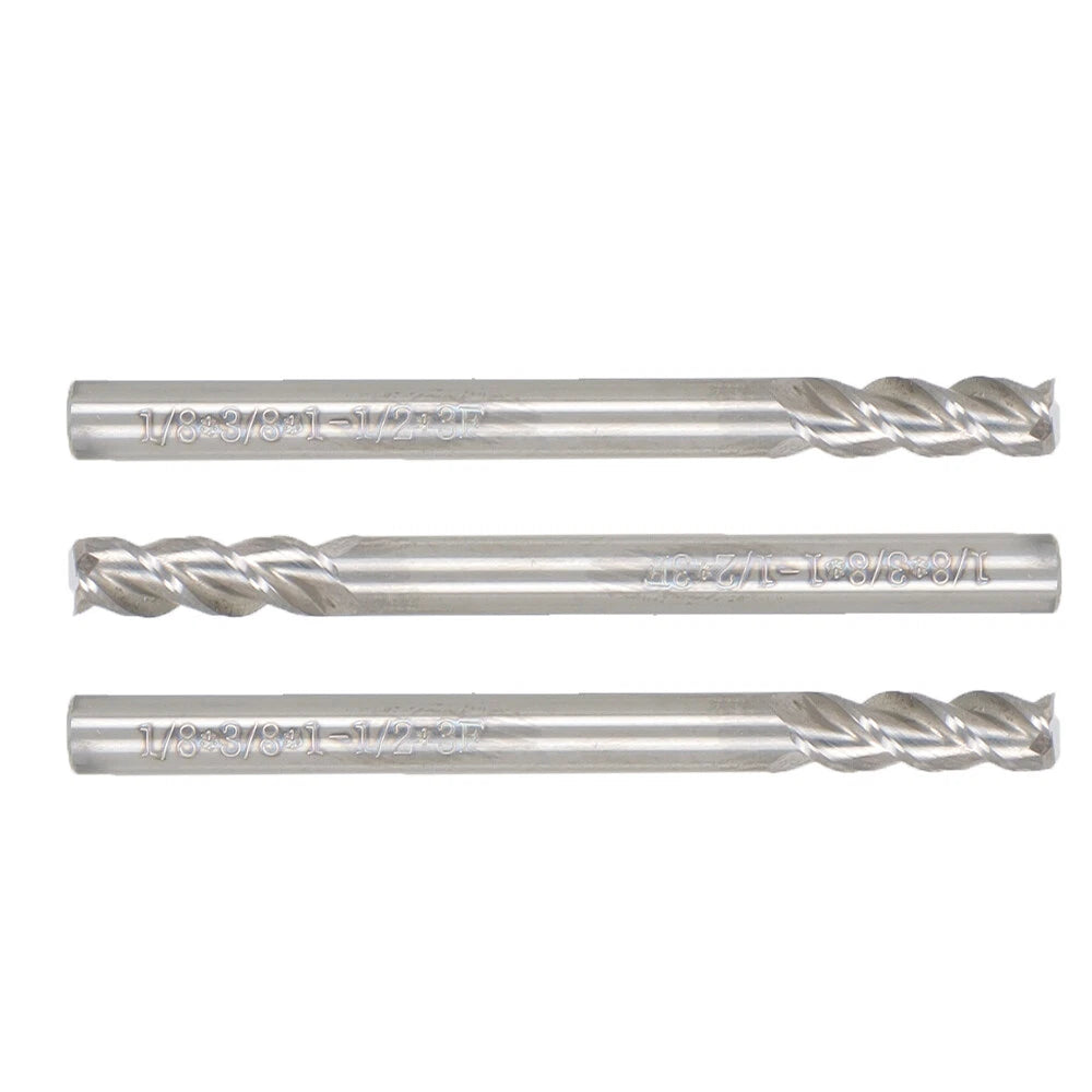 3 Pcs 3/8" LOC Carbide End Mill Set (1-1/2" Overall Length)