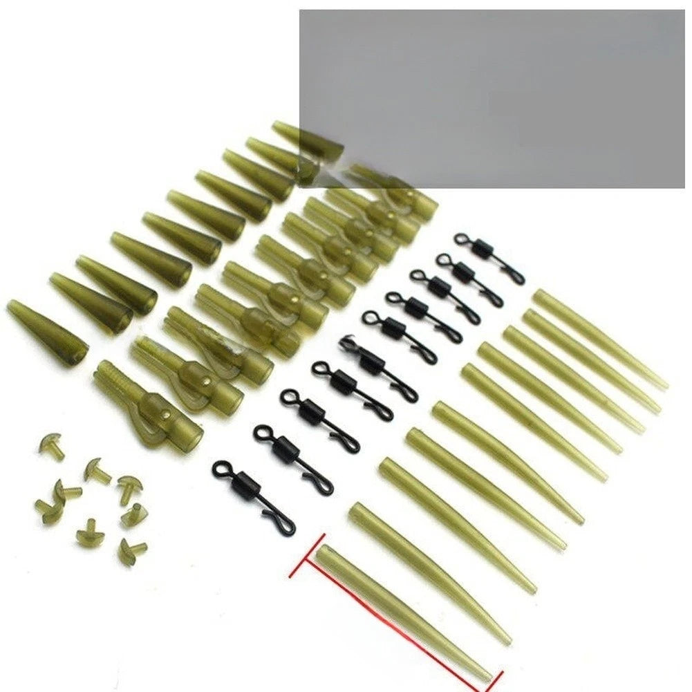 40pcs Carp Fishing Components Silicone Anti Sleeves Swivels Clips Rig Set