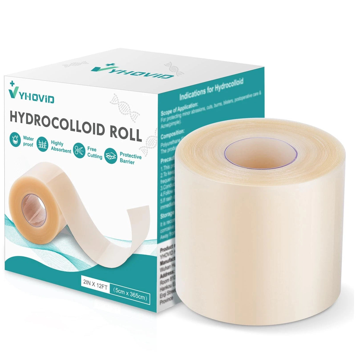 Hydrocolloid Wound Dressing Roll 2in x 12ft Waterproof Absorbent Bandage