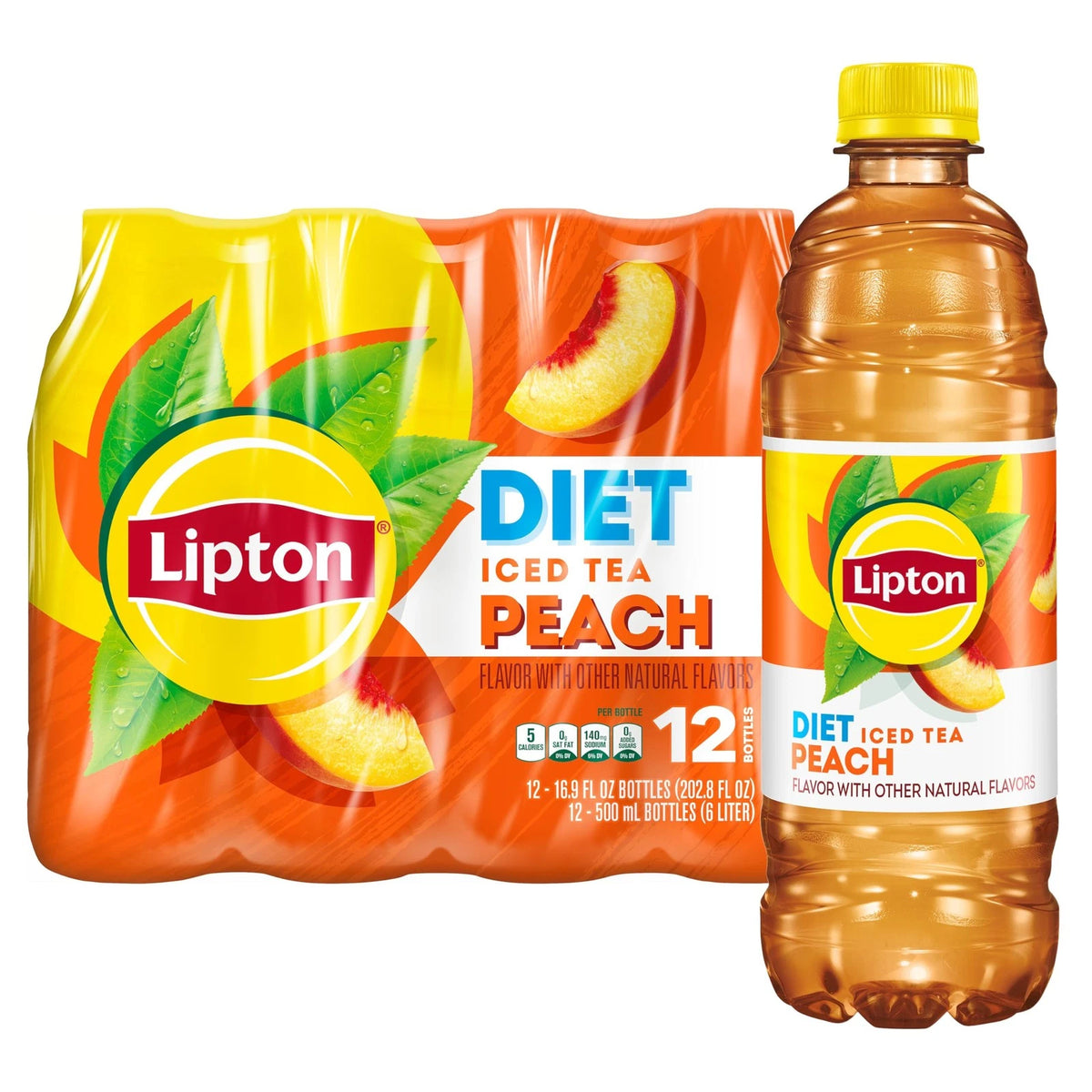 Pack of 12 Lipton Diet Peach Iced Tea 16.9 Fl Oz Bottles
