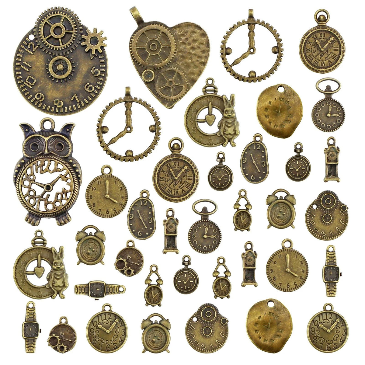 Antiqued Bronze Clock Face Charm Pendant for Mixed Gears (Bulk Lot)