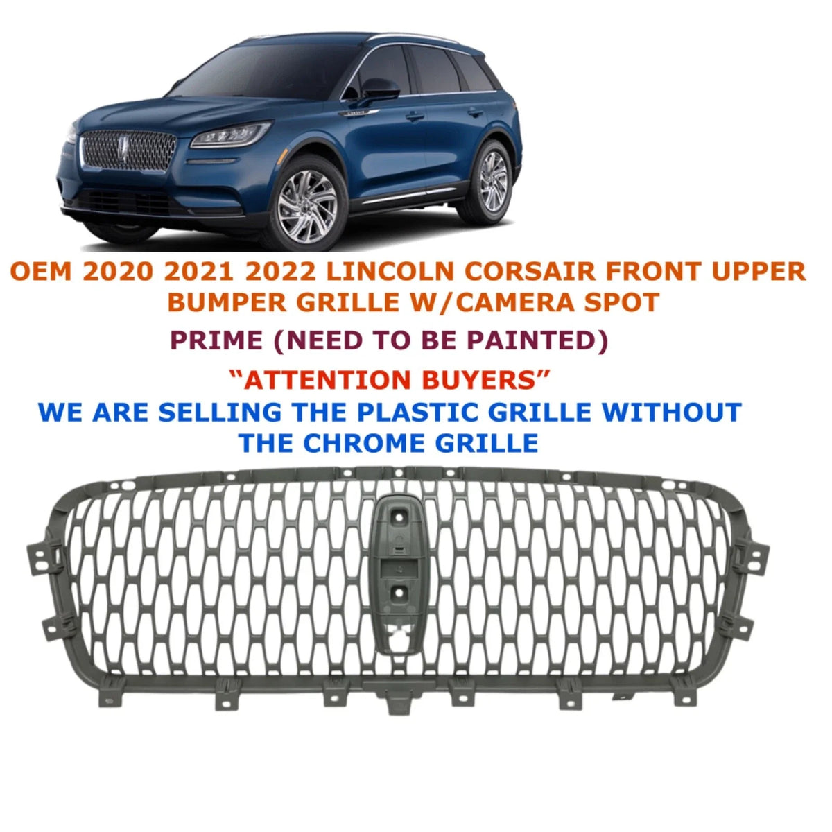 Front Bumper Grille with Camera Spot for Lincoln Corsair (2020–2022)