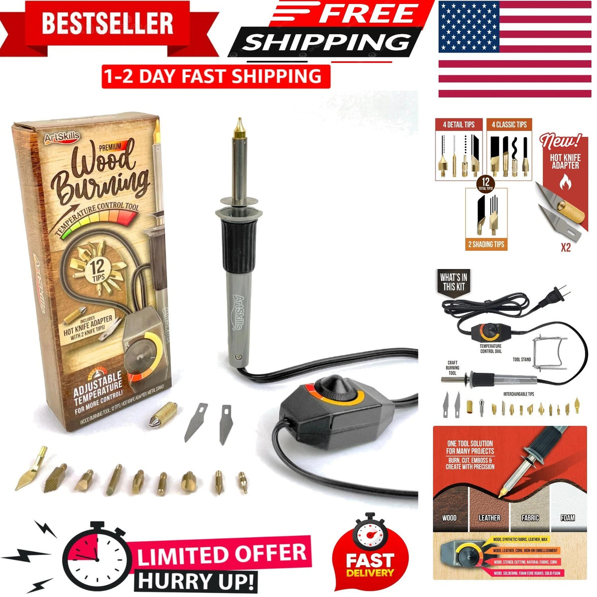 16-Piece Wood Burning Tool Kit with Adjustable Pen & Tips