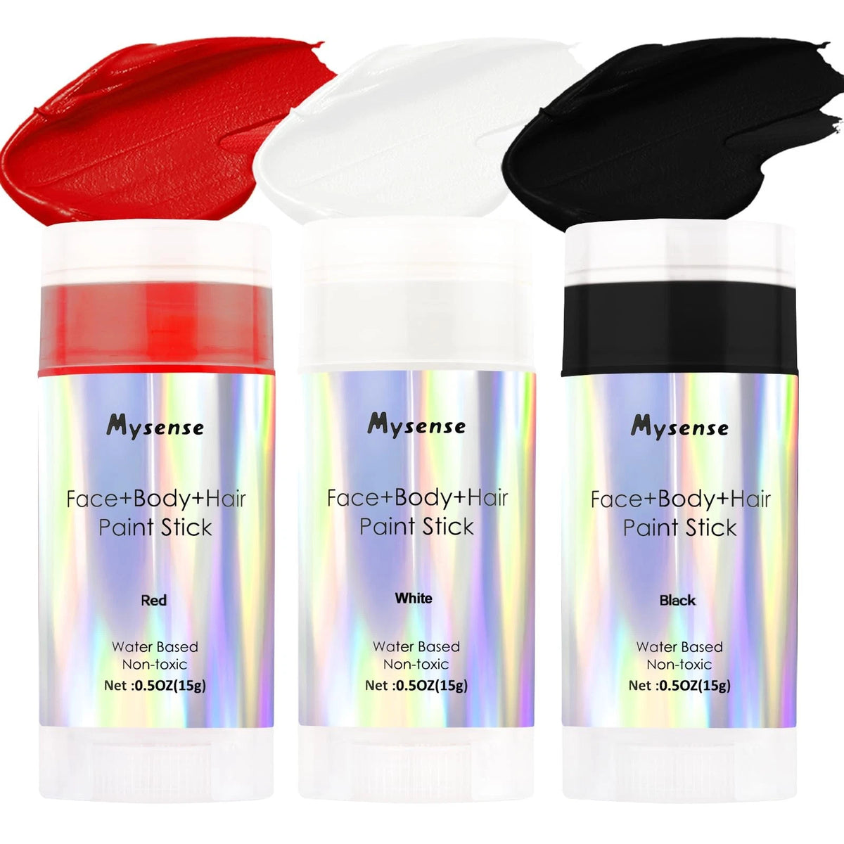 Clown Makeup Kit for Face and Body Paint (Black, White, Red)