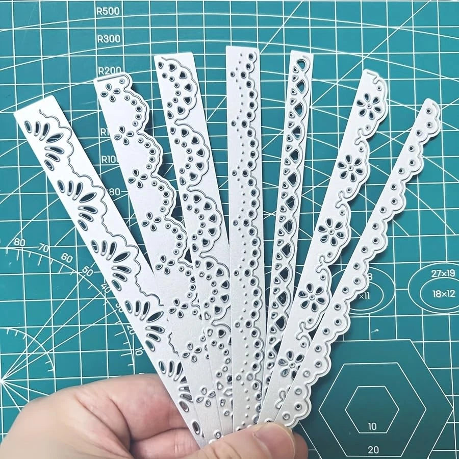 Set of 7 Lace Layer Borders Dies Cuts for Card 2"x5.9" Silver