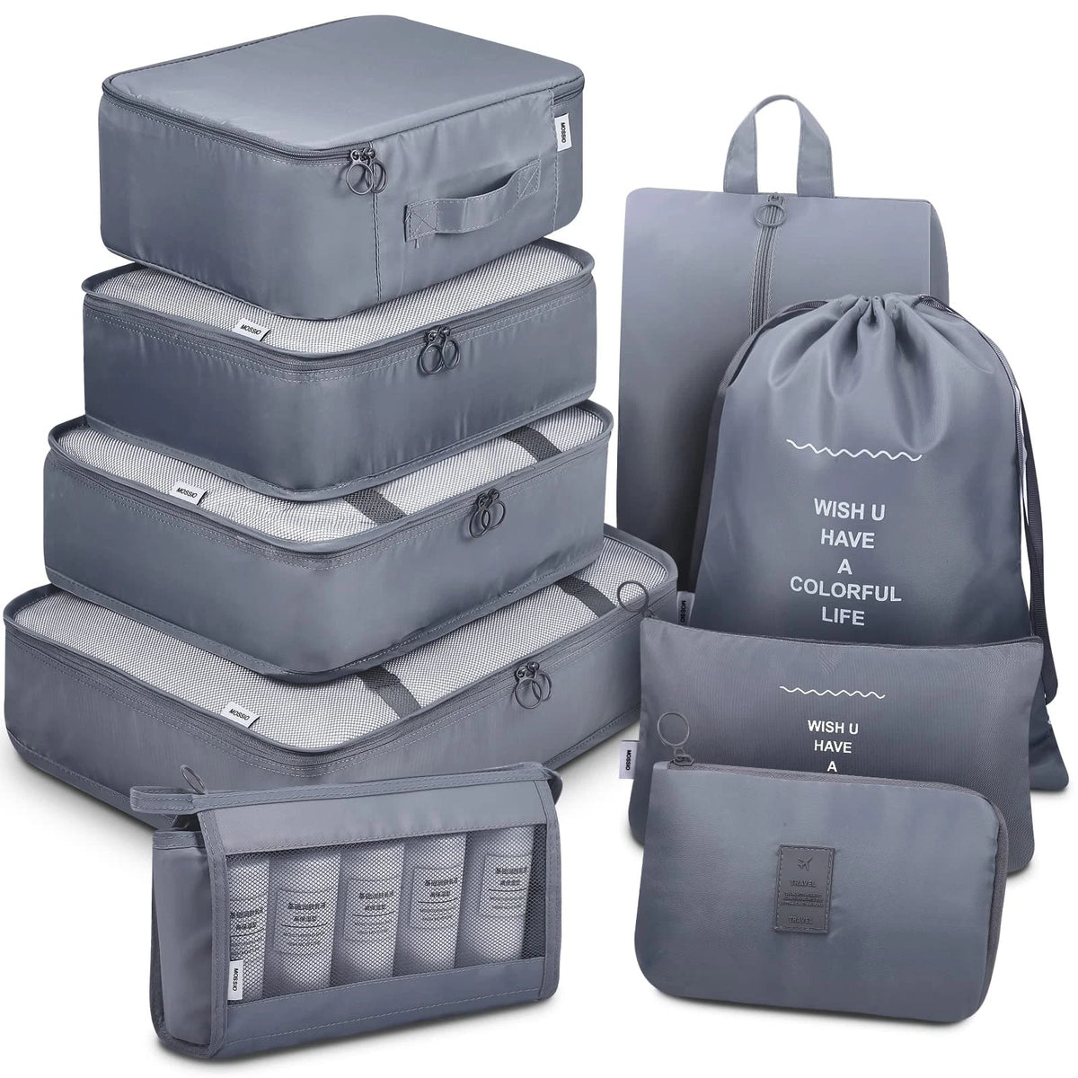 9-Piece Packable Organizer Travel Cubes for Shoes, Clothes, Cosmetics