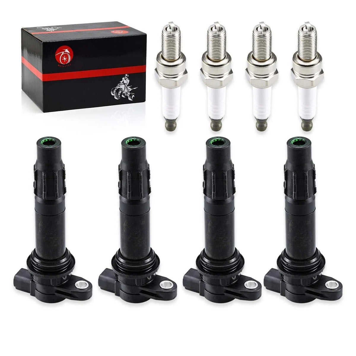Set of 4 Ignition Coils & Spark Plugs for Yamaha Wave Runner VX Cruiser (2006–2019)