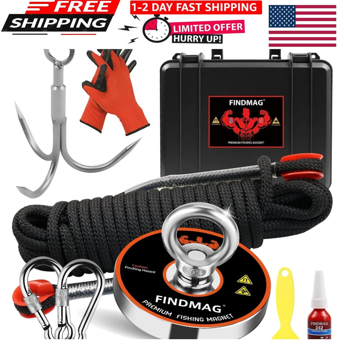 Magnet Fishing Kit with Case - 1000 LBS Pulling Force