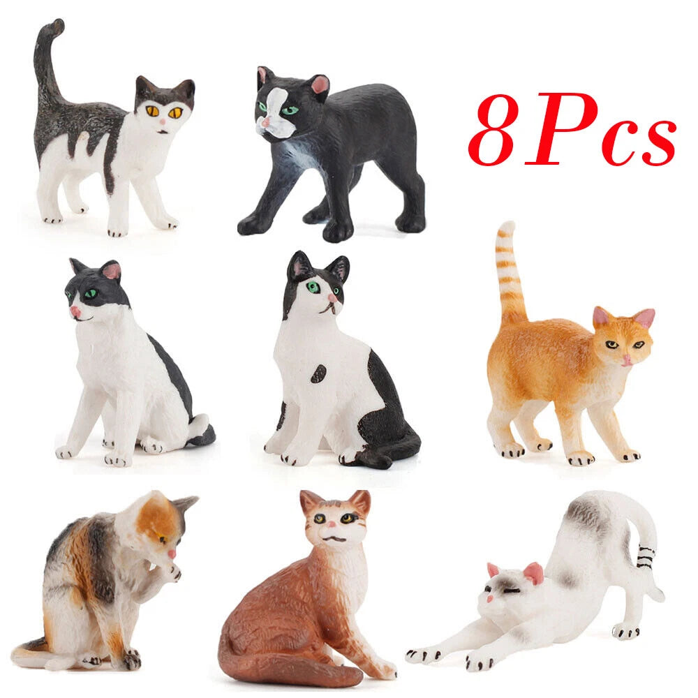 Set of 8 PVC Cat Figurines for Desktop Decoration