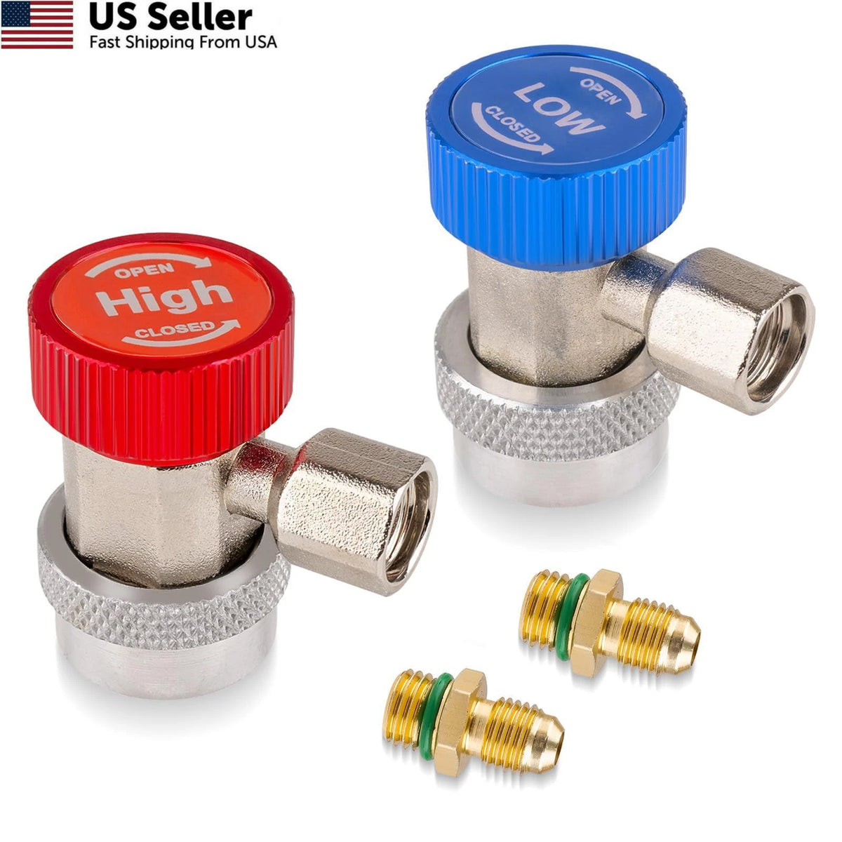 2X R134a Refrigerant Adapter and Hose 0.25 Inch for Automotive Use