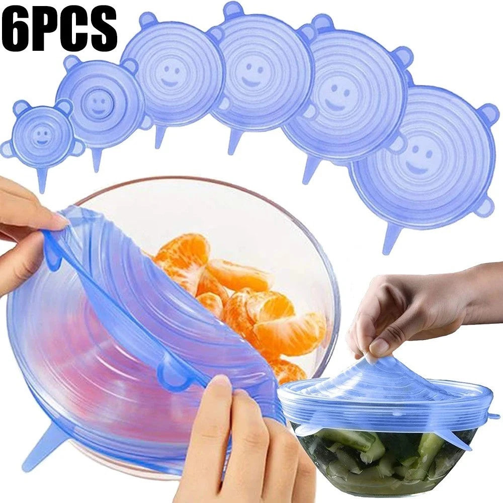 Set of 6 Stretch Silicone Lids for Food Storage