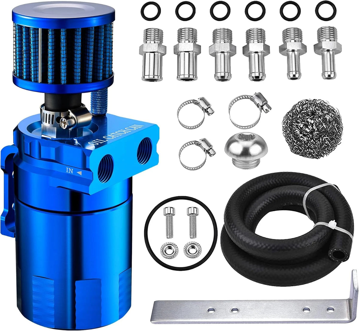 Universal Baffled Oil Catch Can Kit with Breather Filter 300ml EV01300BL-CA