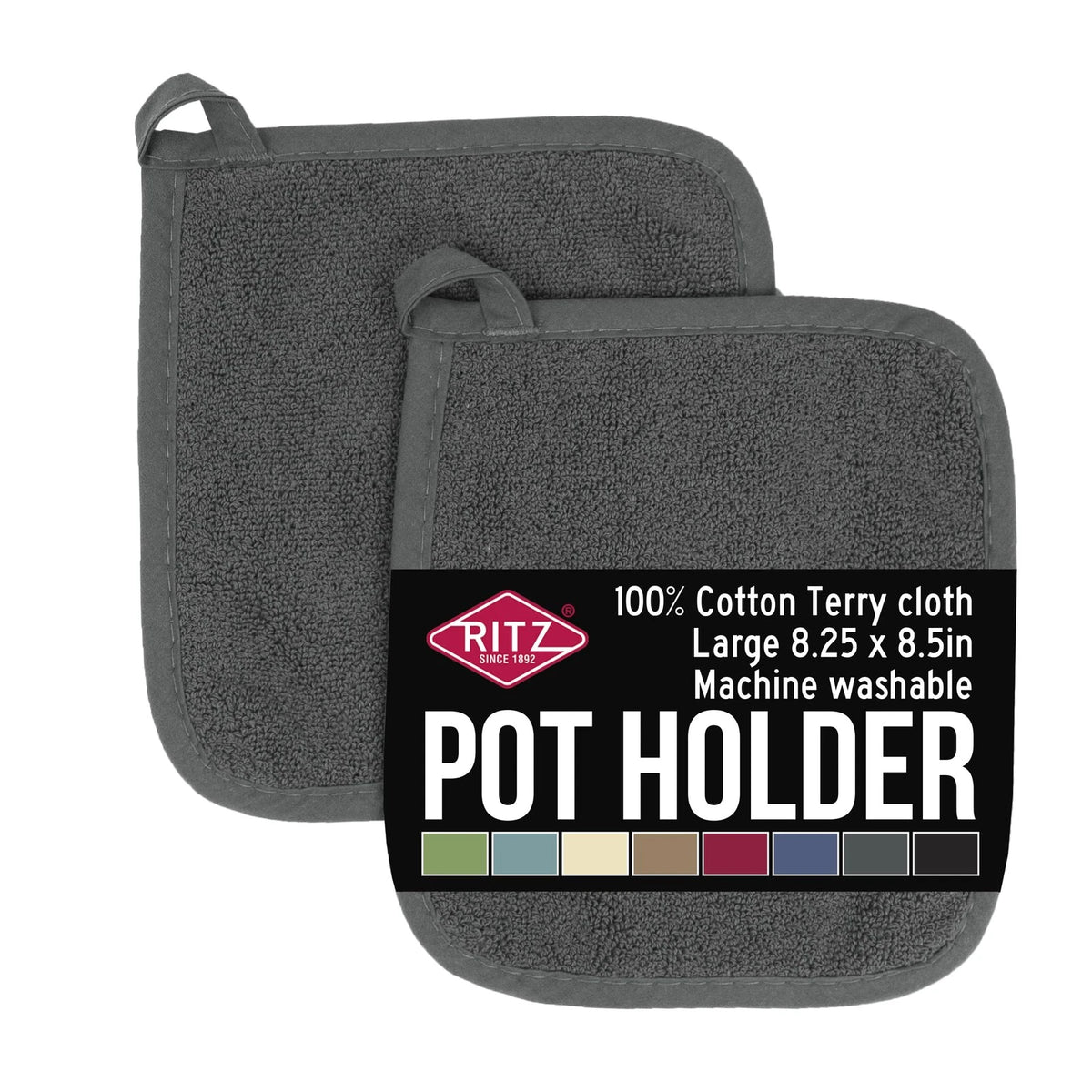 2X Terry Potholder & Hot Pad Set for Kitchen (Heat Resistant, 100% Cotton)