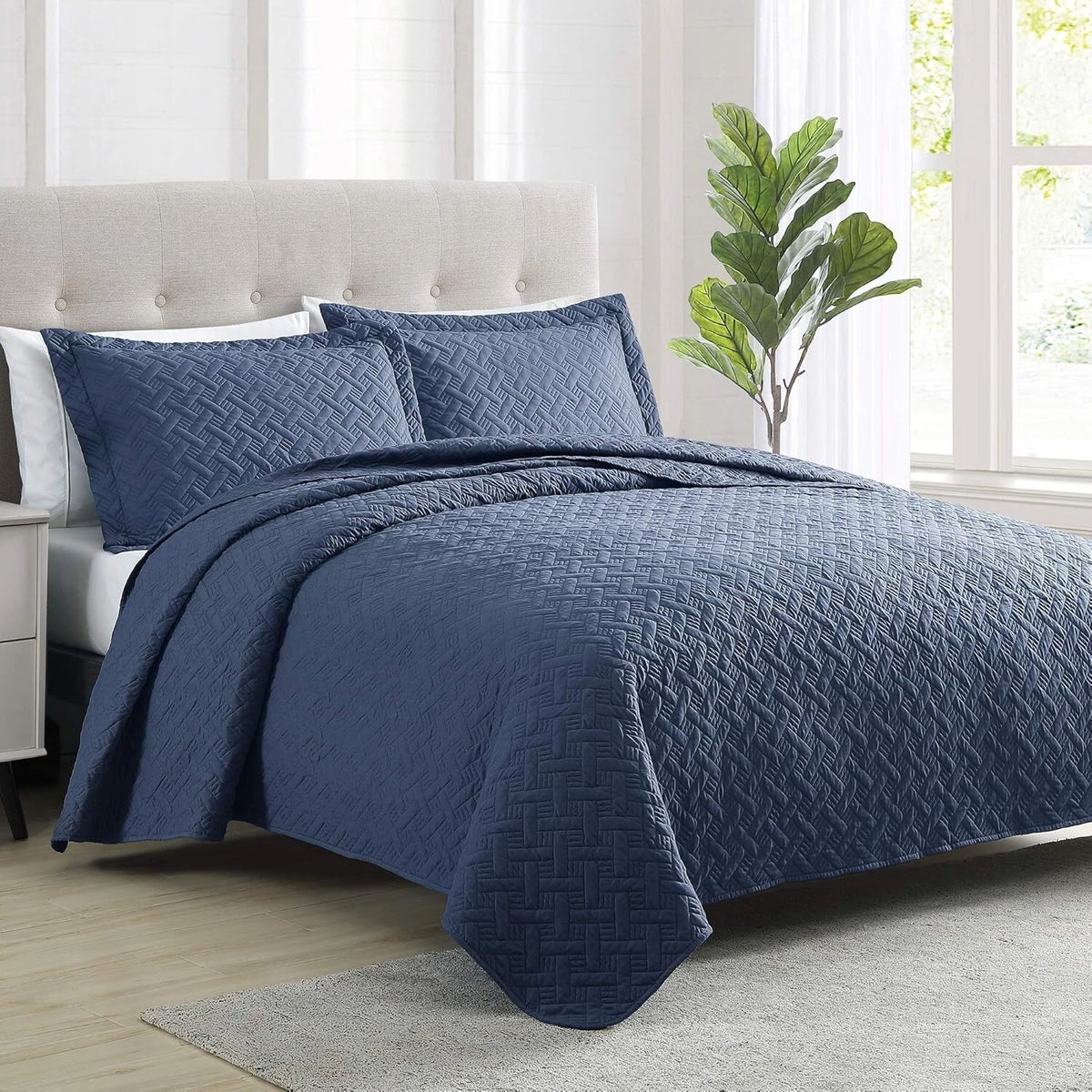 3 Piece Quilted Bedspread Set for Queen King Size