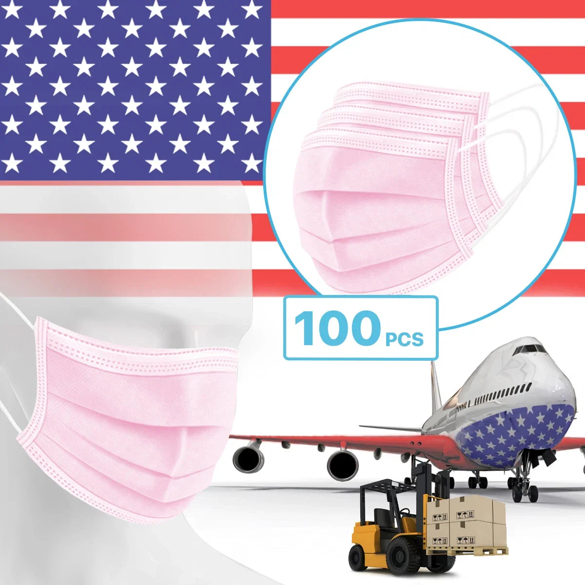 3-Ply Disposable Face Mask for Universal Use (100 Packs) - Pink