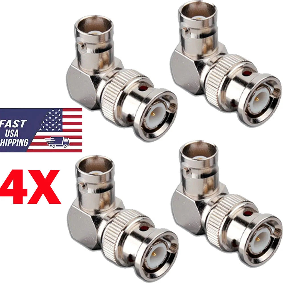 4X BNC Right Angle Adapter Male to Female for RF Coax Cable