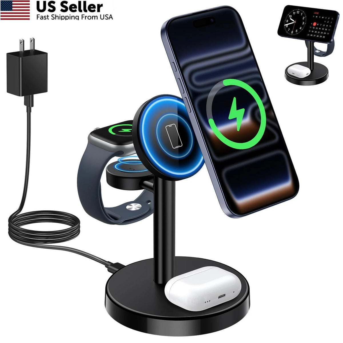 3 in 1 Wireless Charging Station for iPhone 12–14 (2020–2023) MagSafe Compatible